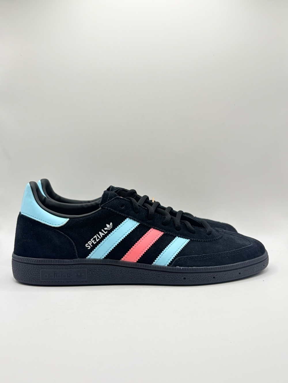 Adidas Handball Spezial Black Suede Sneakers with Pink and Light Blue 10.5 US